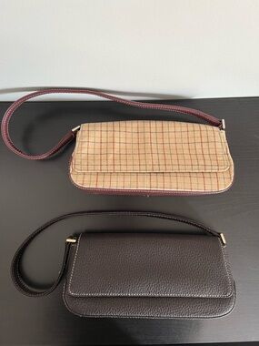 Pair of Vintage Liz Claiborne Small Shoulder Bags | Tan Plaid and Dark Brown